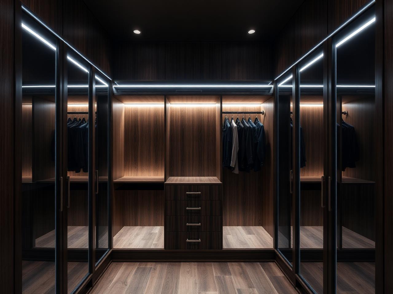 Closet planejado com iluminação integrada